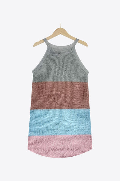 Color Block Round Neck Sleeveless Knit Top - The Downtown Dachshund