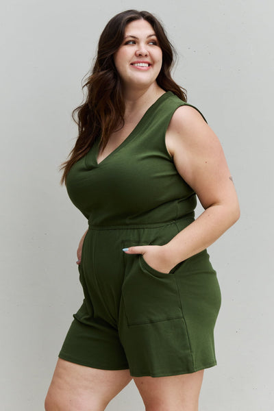 Zenana Forever Yours Full Size V-Neck Sleeveless Romper in Army Green - The Downtown Dachshund