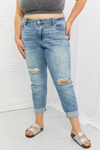 Judy Blue Maika Full Size Paisley Patterned Boyfriend Jeans - The Downtown Dachshund