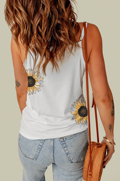 Sunflower Print Lace Trim Plunge Cami - The Downtown Dachshund