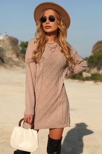 Cable-Knit Round Neck Mini Sweater Dress - The Downtown Dachshund