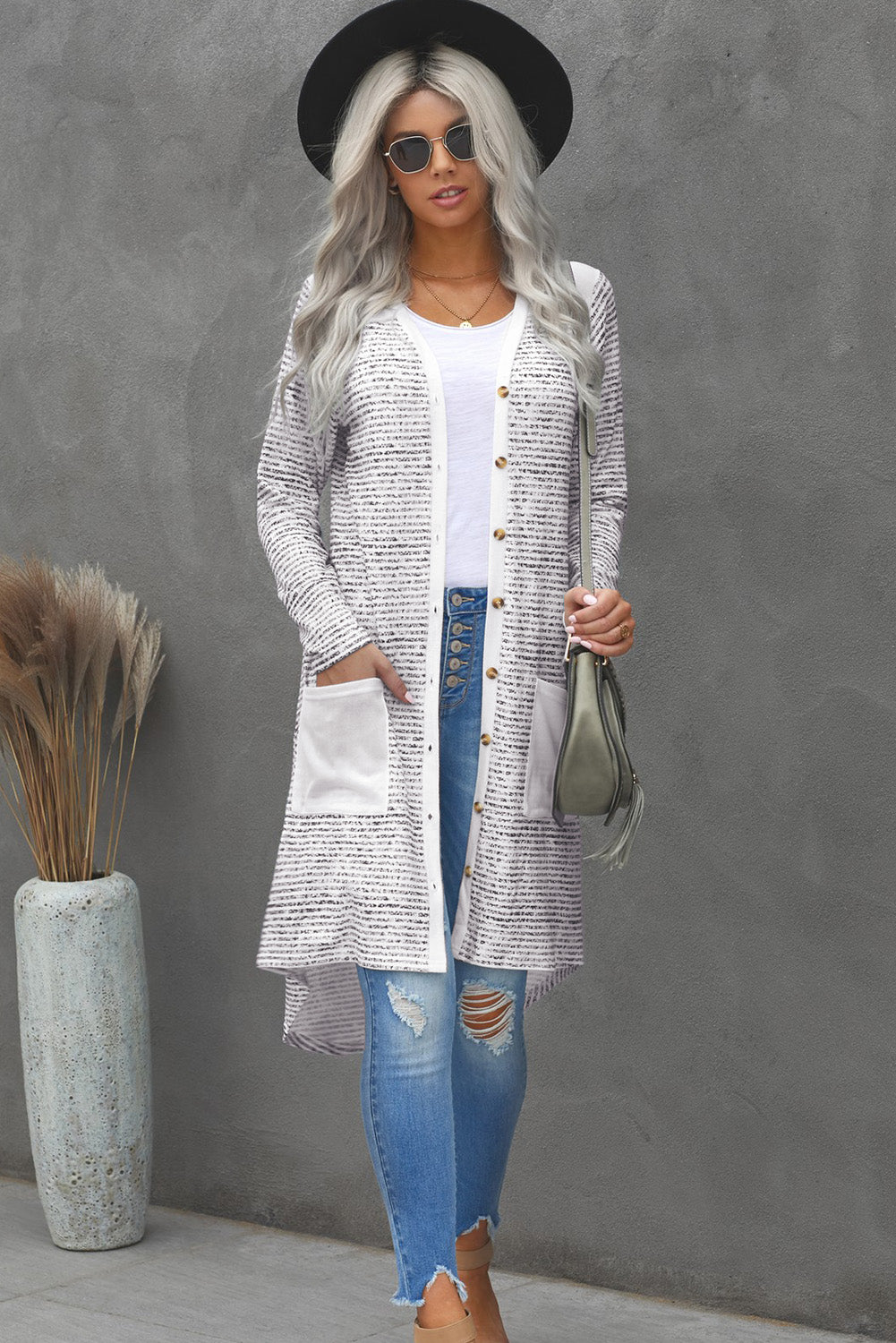 Striped Leopard Patchwork Duster Cardigan with Pockets - The Downtown Dachshund