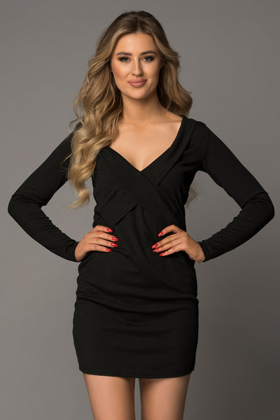 Long Sleeve Plunge Ribbed Bodycon Dress - The Downtown Dachshund