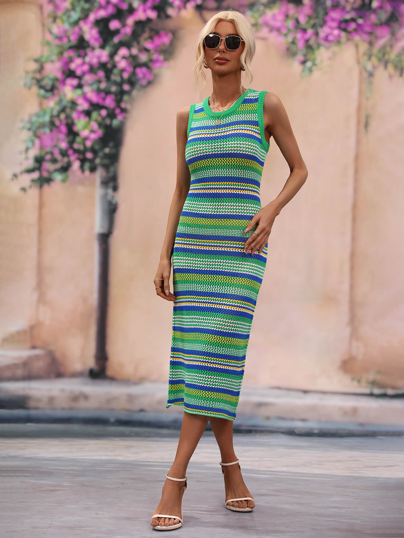 Striped Round Neck Sleeveless Midi Cover Up Dress - The Downtown Dachshund