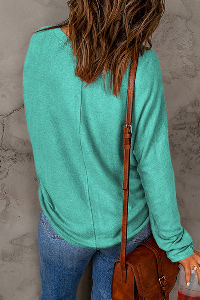 Seam Detail Round Neck Long Sleeve Top - The Downtown Dachshund