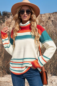 Striped Turtleneck Drop Shoulder Sweater - The Downtown Dachshund