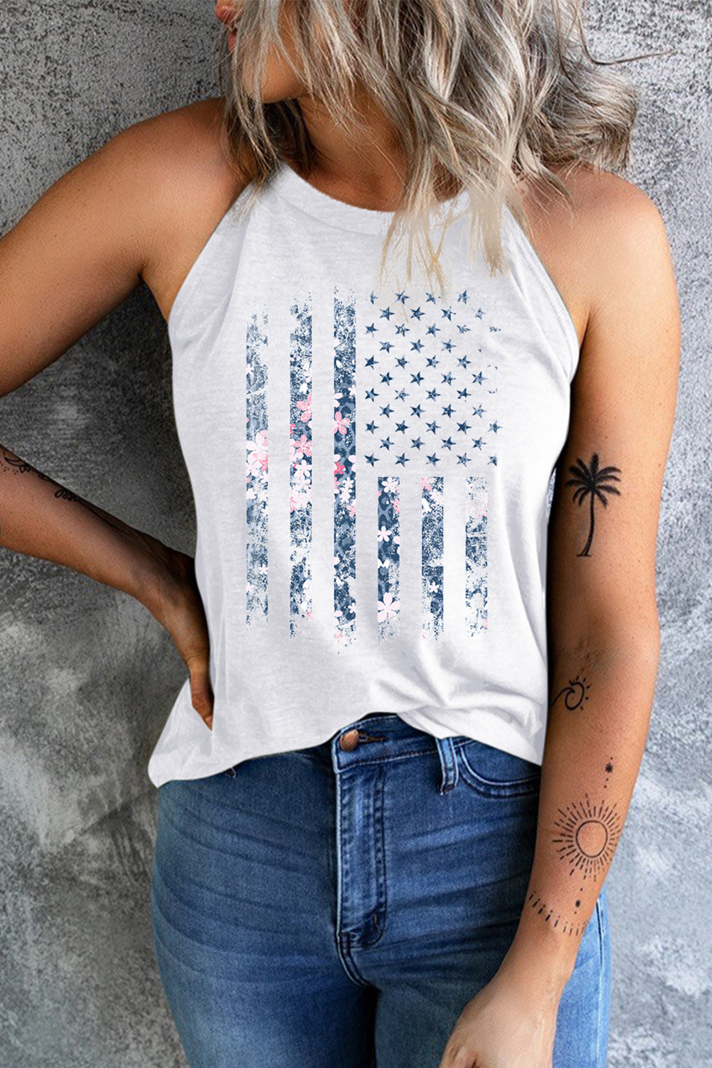 Floral Graphic Grecian Neck Tank - The Downtown Dachshund