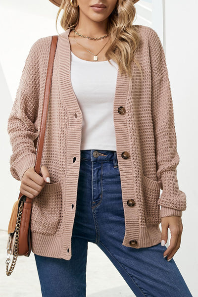 Drop Shoulder Button Down Pocketed Cardigan - The Downtown Dachshund
