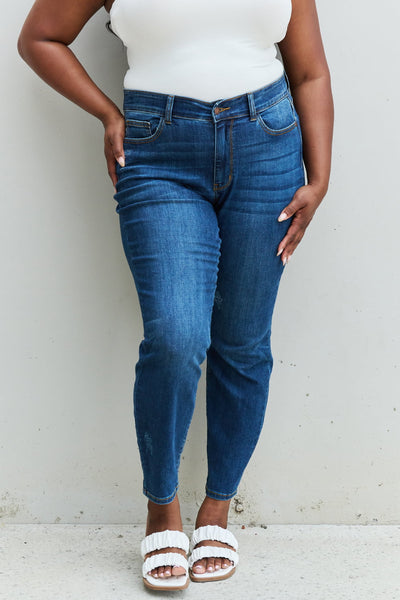 Judy Blue Aila Regular Full Size Mid Rise Cropped Relax Fit Jeans - The Downtown Dachshund