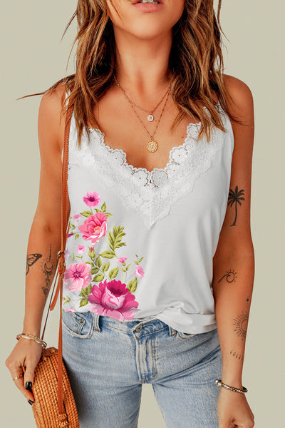 Floral Scalloped Lace Detail Cami - The Downtown Dachshund