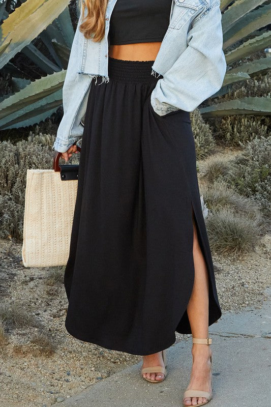 Smocking waist maxi skirt with side pocket - The Downtown Dachshund