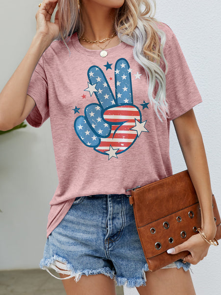 US Flag Peace Sign Hand Graphic Tee - The Downtown Dachshund