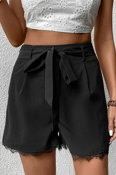 Tie Belt Lace Trim Shorts - The Downtown Dachshund