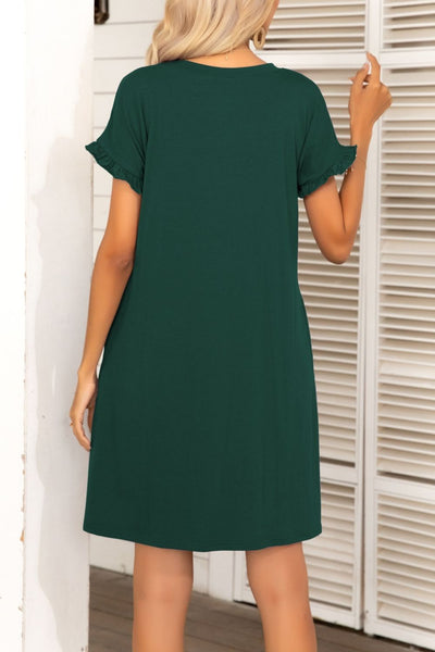 Flounce Sleeve Round Neck Dress with Pockets - The Downtown Dachshund