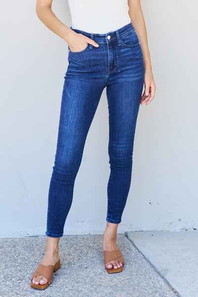Judy Blue Marie Full Size Mid Rise Crinkle Ankle Detail Skinny Jeans - The Downtown Dachshund