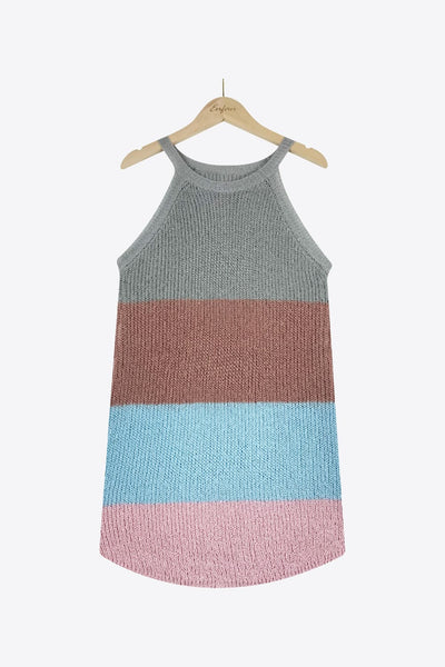Color Block Round Neck Sleeveless Knit Top - The Downtown Dachshund