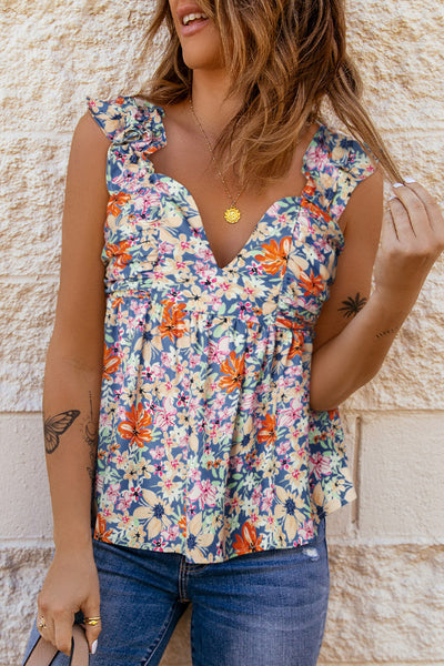Floral Smocked Cap Sleeve Top - The Downtown Dachshund