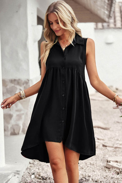 Button Down Collared Sleeveless Dress - The Downtown Dachshund