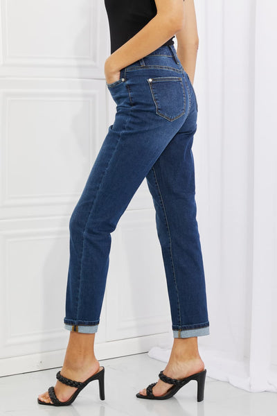 Judy Blue Crystal Full Size High Waisted Cuffed Boyfriend Jeans - The Downtown Dachshund