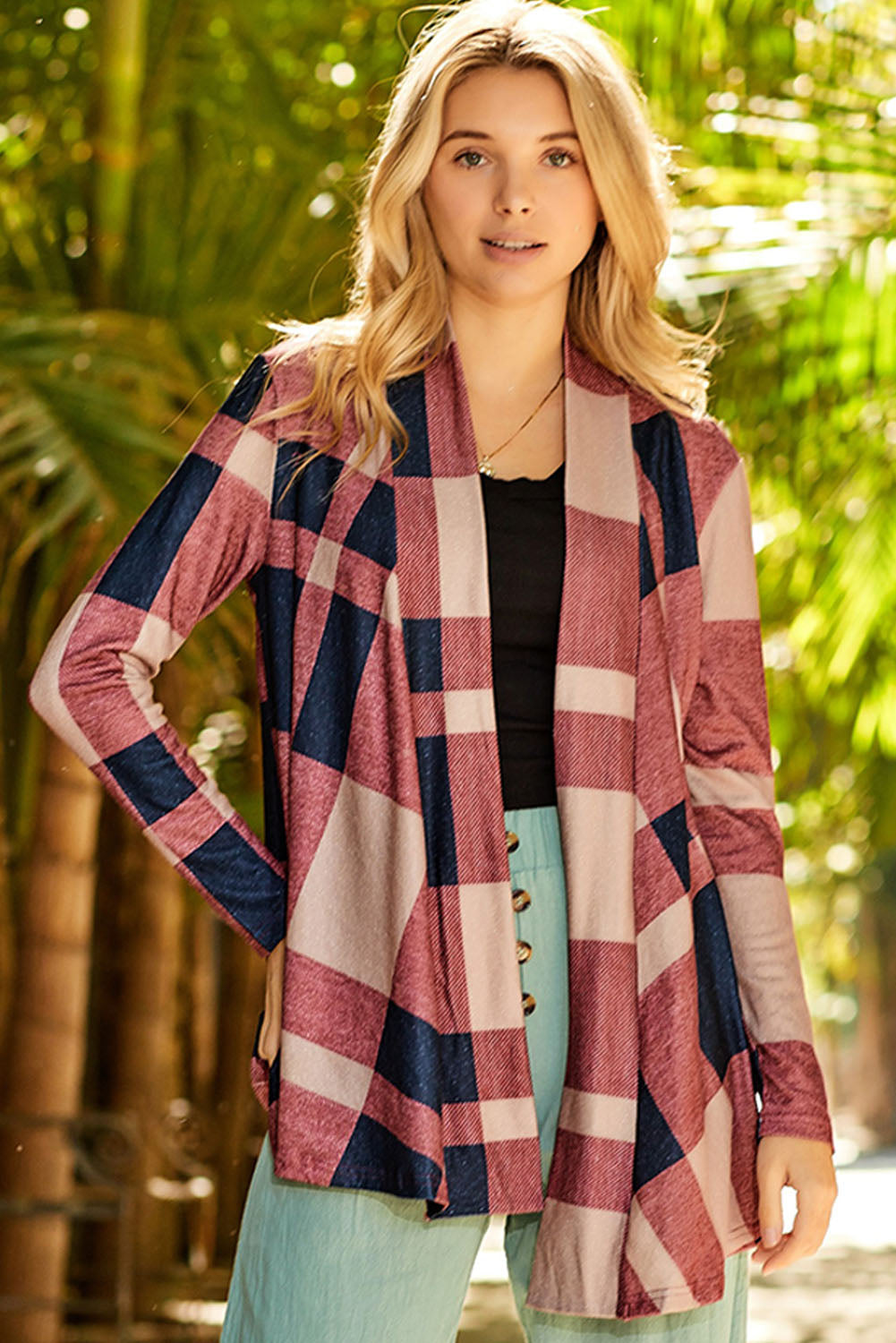 Plaid Open Front Cardigan - The Downtown Dachshund