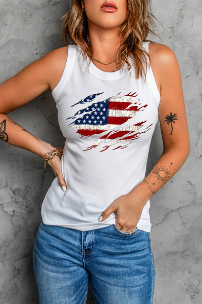 Full Size US Flag Graphic Round Neck Tank - The Downtown Dachshund