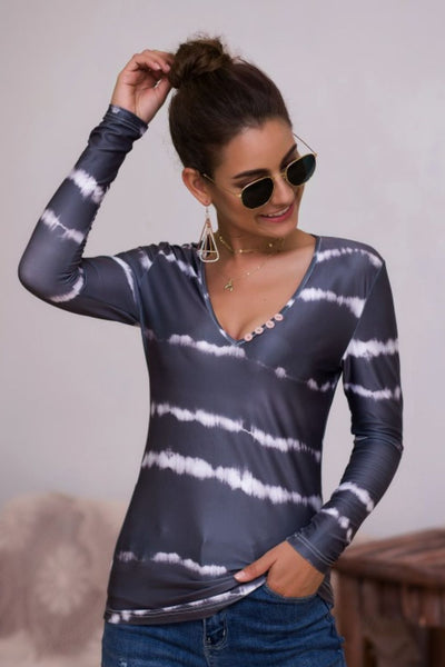 Tie-Dye Plunge Long Sleeve Top - The Downtown Dachshund