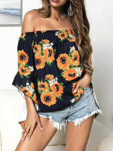 Floral Print Off-Shoulder Flounce Sleeve Blouse - The Downtown Dachshund