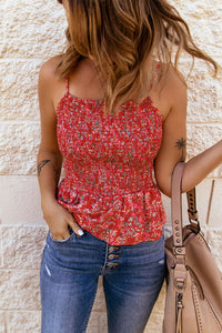 Floral Smocked Adjustable Strap Peplum Cami - The Downtown Dachshund