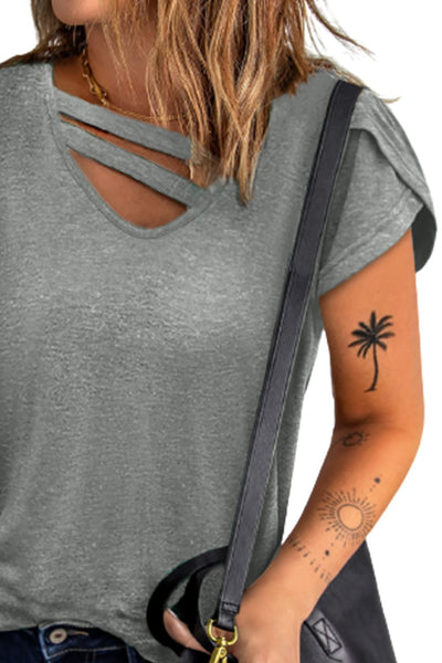 Strappy V-Neck Petal Sleeve Tee - The Downtown Dachshund
