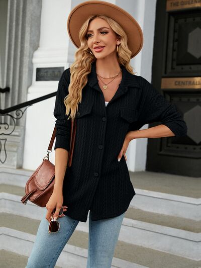 Textured Button Up Dropped Shoulder Shirt