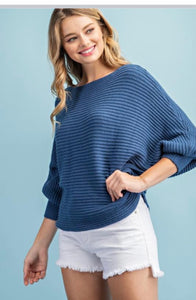 Denim Blue Boat Neck Sweater - The Downtown Dachshund