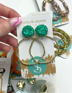 Taylor Shaye Designs Spring Glitter Hoops-Green - The Downtown Dachshund